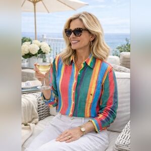 Lauren Ralph Lauren Womens L Cotton  Striped Timeless Coastal Luxury Academia